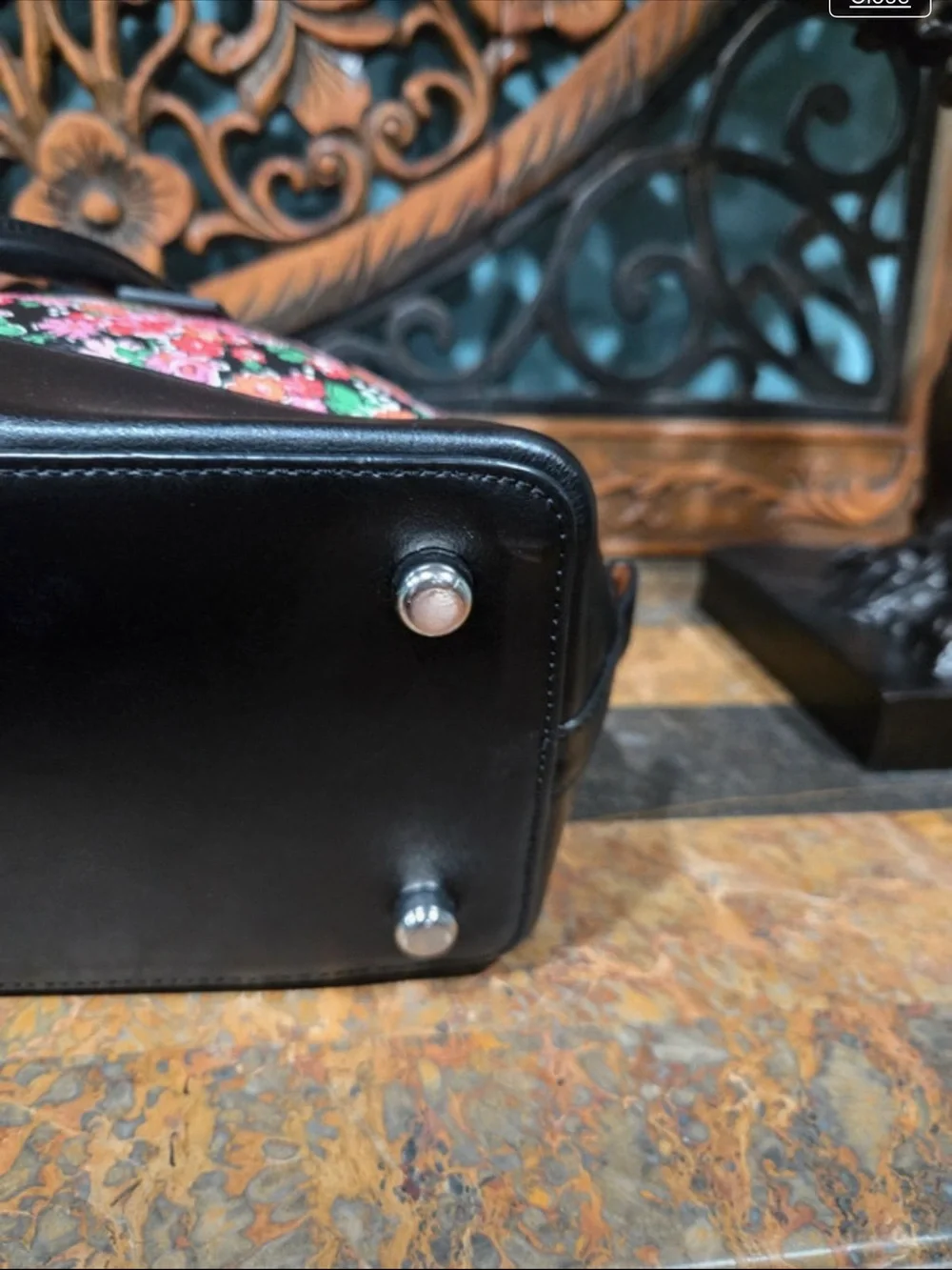 Coach Black Floral Dome Satchel with Pink & Green Flowers